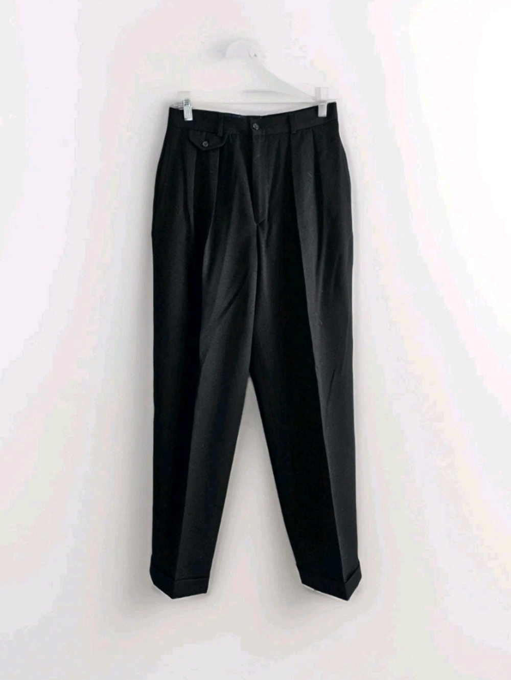 Vintage Ralph Lauren Made In USA 100% Wool Pleated Black High Waisted Pants Sz 8